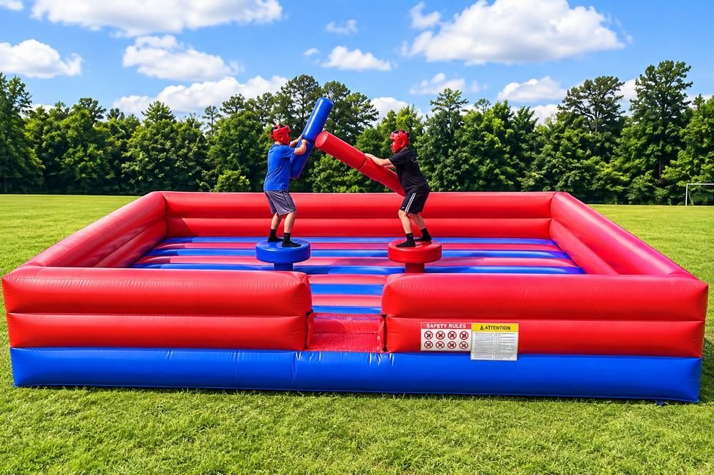 Gladiator joust arena with two kids on pedestals